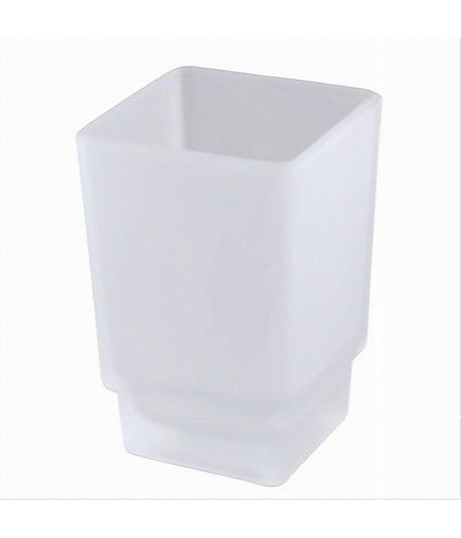 Bicchiere Ricambio Porta Spazzolino In Vetro Cubo Satinato Bagno Accessori 87263         