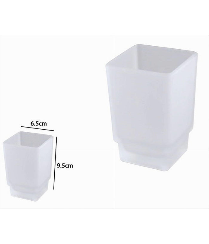 Bicchiere Ricambio Porta Spazzolino In Vetro Cubo Satinato Bagno Accessori 87263         