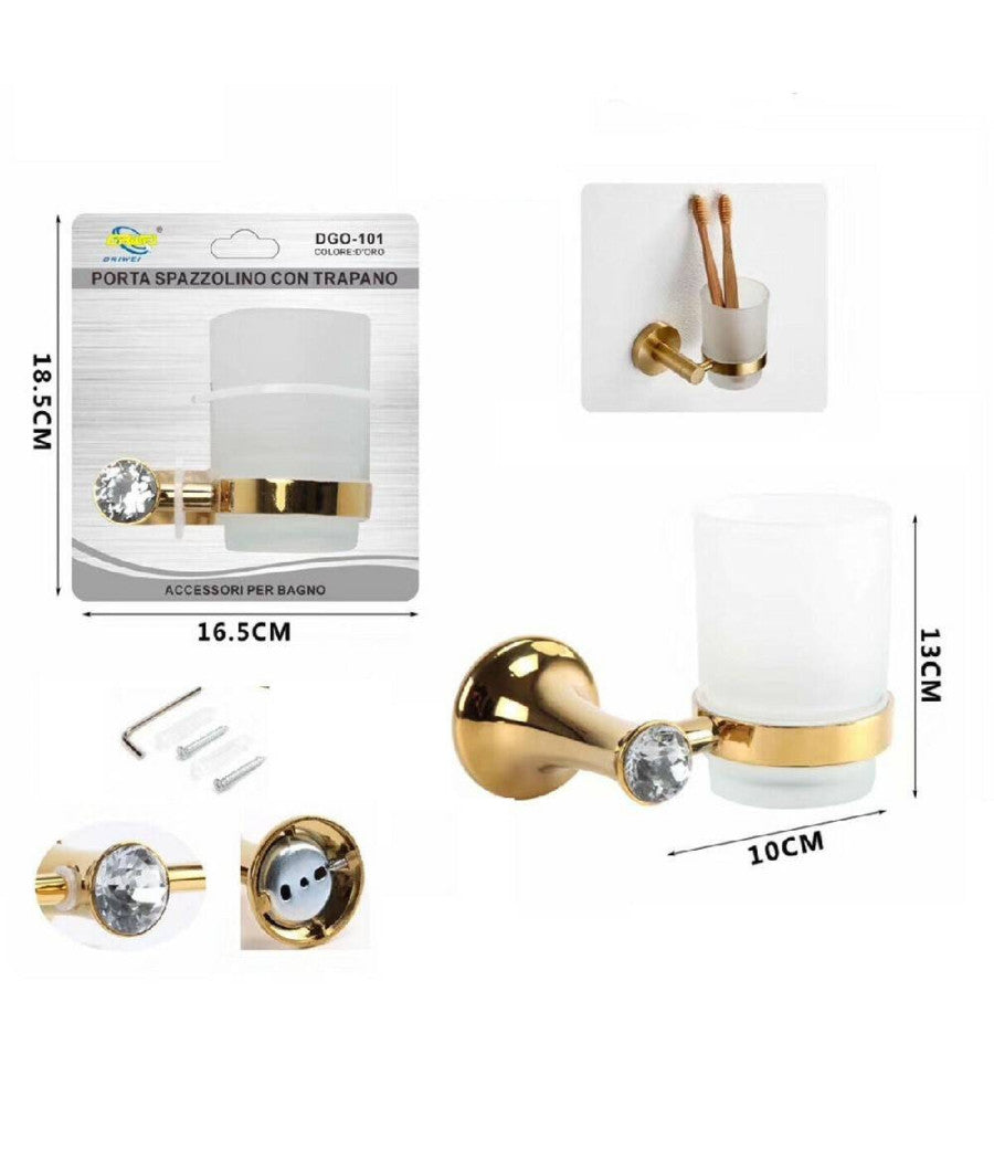 Bicchiere Supporto Bagno Porta Spazzolino Denti Muro Casa Dorato Oro Dgo-101         