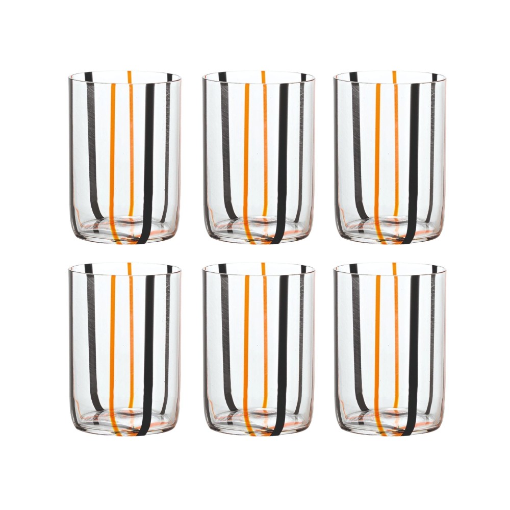 Bicchiere Tirache Zafferano in vetro borosilicato bicolore Nero-arancio box 6 pezzi