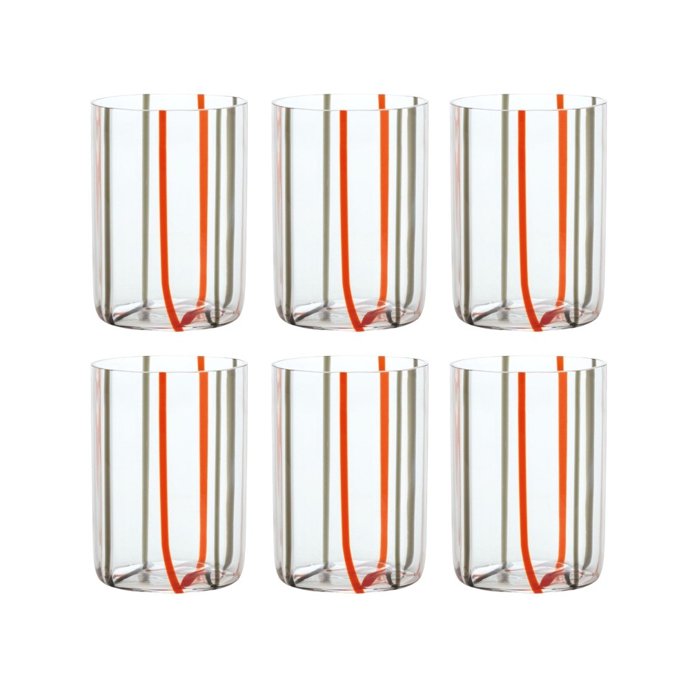 Bicchiere Tirache Zafferano in vetro borosilicato bicolore Rosso-grigio box 6 pezzi