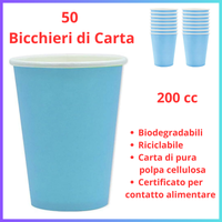 50 Bicchieri di carta bicchiere acqua colorati azzurro vintage per compleanno party festa baby shower battesimo nascita