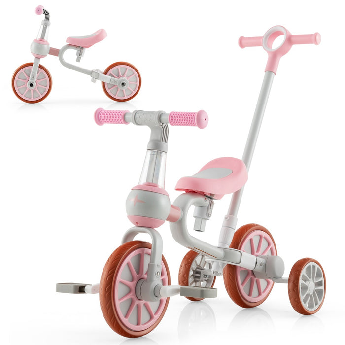 Triciclo per bambini con maniglione altezza regolabile pedali rimovibili, Bici a 4 ruote Rosa-Biciclette e tricicli