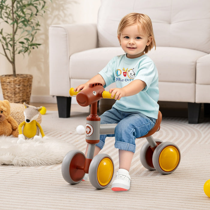 Bici senza pedali con sedile in pelle aritificiale e ruote in schiuma EVA, Bicicletta a 4 ruote per bambini di 18-36 mesi -Biciclette e tricicli