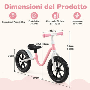 Bicicletta equilibrio senza pedali con sella regolabili in altezza, Bicicletta leggera per bambini 3 + anni Rosa-Biciclette e tricicli