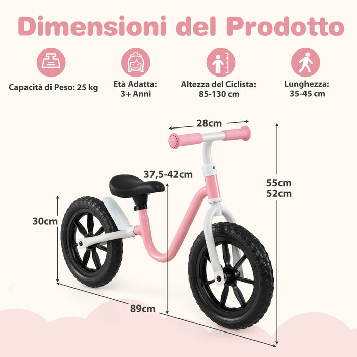 Bicicletta equilibrio senza pedali con sella regolabili in altezza, Bicicletta leggera per bambini 3 + anni Rosa-Biciclette e tricicli