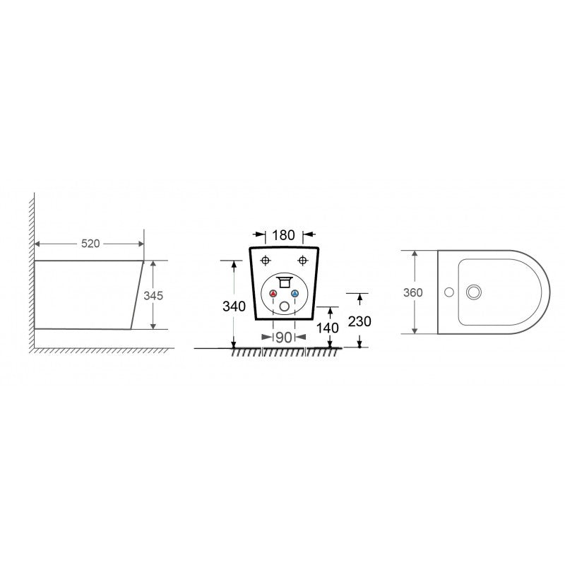 ZINA bidet sospeso 52x34,5x36 cm