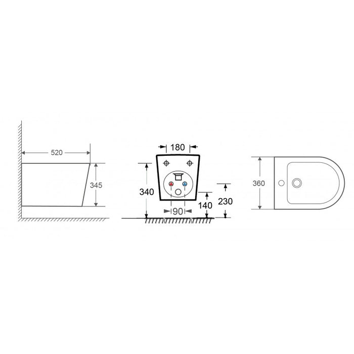 ZINA bidet sospeso 52x34,5x36 cm