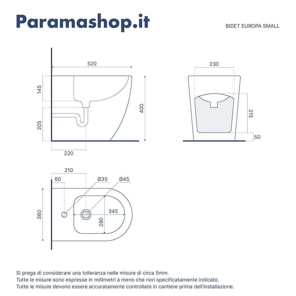 Coppia di sanitari filomuro ceramica grigio opaco vaso rimless copriwc soft-close e bidet | Europa Small
