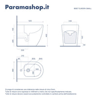 Coppia di sanitari filomuro ceramica grigio opaco vaso rimless copriwc soft-close e bidet | Europa Small