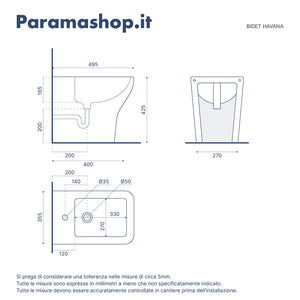 Coppia di sanitari filomuro rimless in ceramica bianca: vaso bidet e copriwc soft-close | Havana