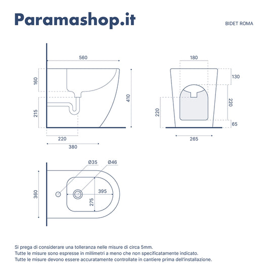 Sanitari filo muro in ceramica vaso + bidet + sedile soft close  | Roma