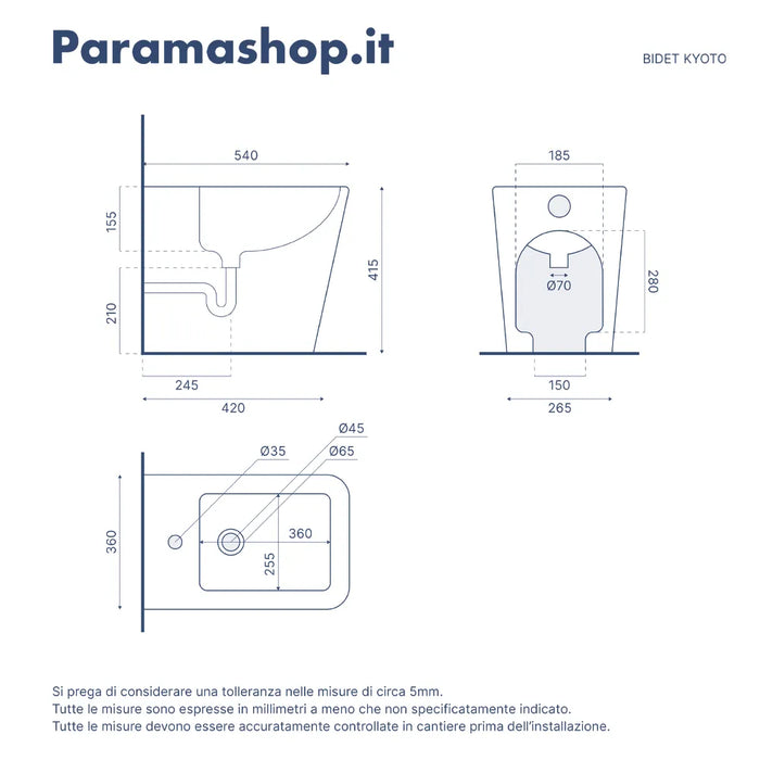 Coppia sanitari in ceramica filomuro vaso rimless, bidet e copri-wc nero opaco | Kyoto