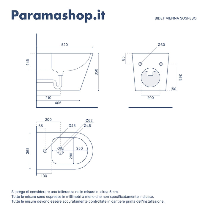 Sanitari sospesi in ceramica rimless grigio opaco: vaso, bidet e copriwc soft-close | Vienna