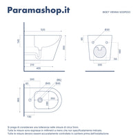 Sanitari sospesi in ceramica rimless bianco opaco: vaso, bidet e copriwc soft-close | Vienna
