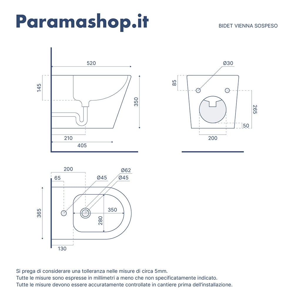 Sanitari sospesi in ceramica rimless nero opaco: vaso, bidet e copriwc soft-close | Vienna