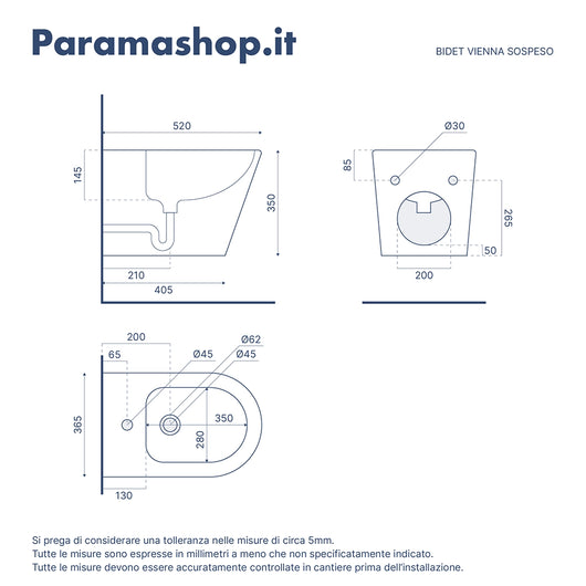 Sanitari sospesi in ceramica rimless nero opaco: vaso, bidet e copriwc soft-close | Vienna