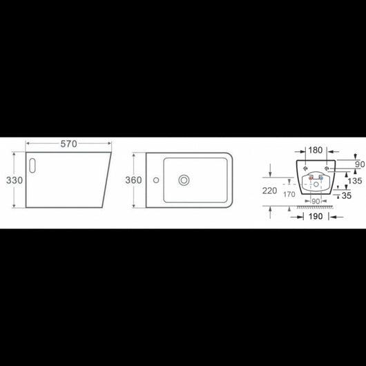 NENY Bidet sospeso in porcellana 57 x36 x33 cm