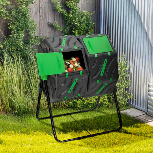 IDMarket - Bidone per compost rotante a doppia vasca da 140 l