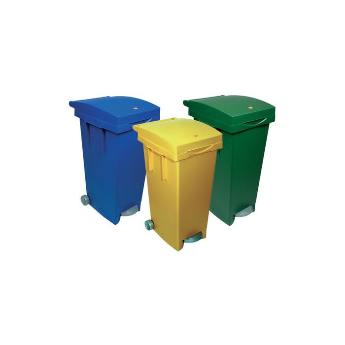 Bidone quadrato 80L verde con ruote e pedale – Efficienza e praticità per la gestione dei rifiuti