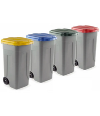 Trade Shop - Bidone Raccolta Differenziata 100 Litri Con Coperchio Colorato E Ruote 1 Solo Pz - Verde