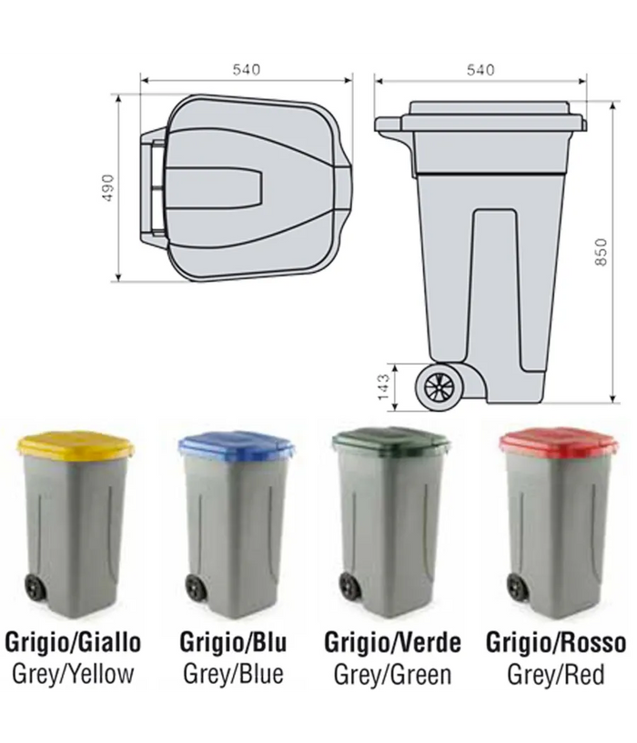 Trade Shop - Bidone Raccolta Differenziata 100 Litri Con Coperchio Colorato E Ruote 1 Solo Pz - Giallo