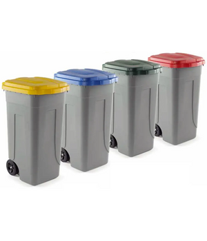 Trade Shop - Bidone Raccolta Differenziata 100 Litri Con Coperchio Colorato E Ruote 1 Solo Pz - Bianco