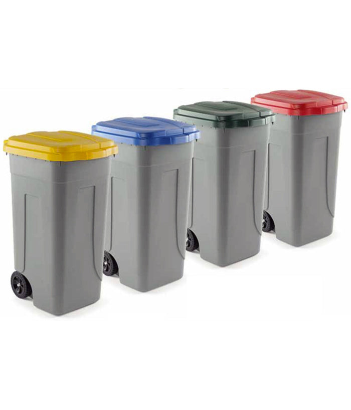 Trade Shop - Bidone Raccolta Differenziata 100 Litri Con Coperchio Colorato E Ruote -