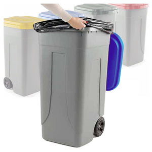 Trade Shop - Bidone Raccolta Differenziata 100 Litri Con Coperchio Colorato E Ruote -