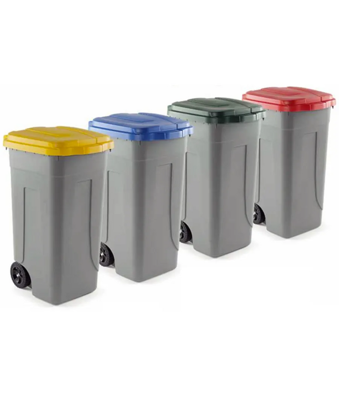 Trade Shop - Bidone Raccolta Differenziata 100 Litri Con Coperchio Colorato E Ruote 1 Solo Pz - Giallo