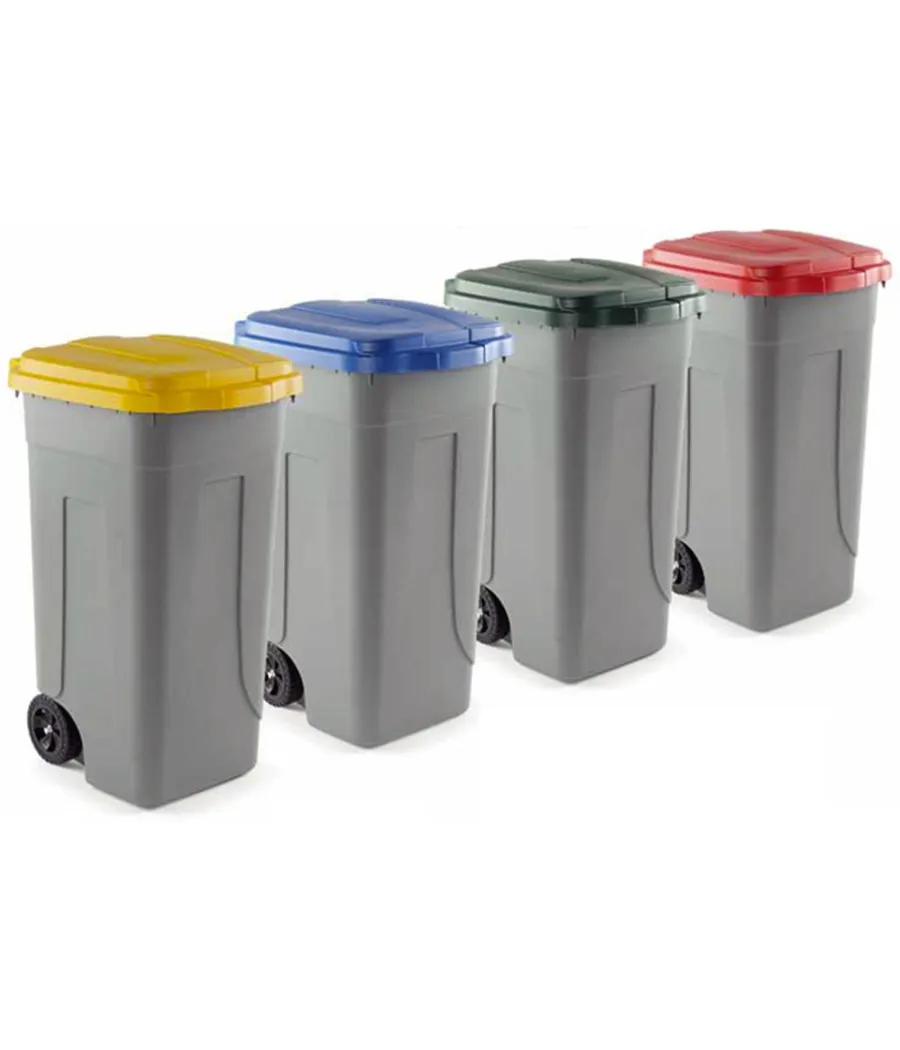 Trade Shop - Bidone Raccolta Differenziata 100 Litri Con Coperchio Colorato E Ruote 1 Solo Pz - Giallo