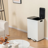 Bidone per la raccolta differenziata con 2 scomparti da 30 L, Bidone con coperchi a chiusura ammortizzata Bianco-Organizzazione della cucina