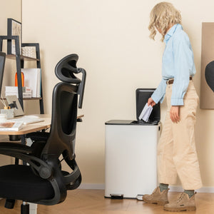 Bidone per la raccolta differenziata con 2 scomparti da 30 L, Bidone con coperchi a chiusura ammortizzata Bianco-Organizzazione della cucina