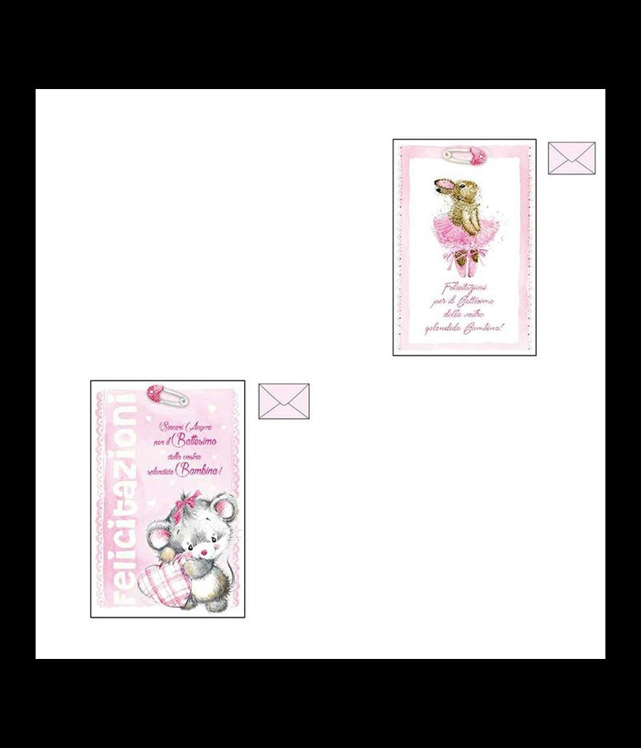 Biglietto Auguri Battesimo Rosa Bambina Glitter Nascita Congratulazioni Busta         