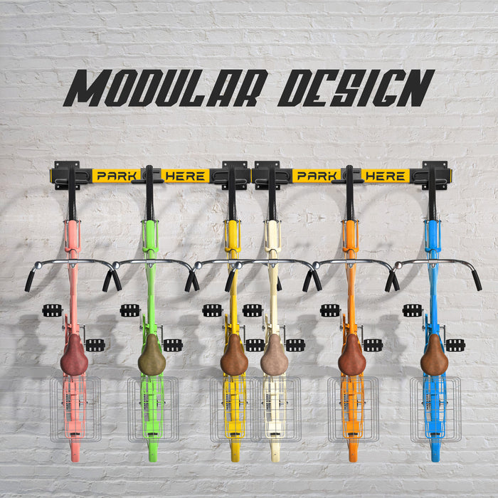 Bringer - Rastrelliera fermabici da muro 6 posti portabici verticale in acciaio zincato con ganci rivestiti in PVC. Bike Rack modulare regolabile compatibile con tutti i modelli di bicicletta.