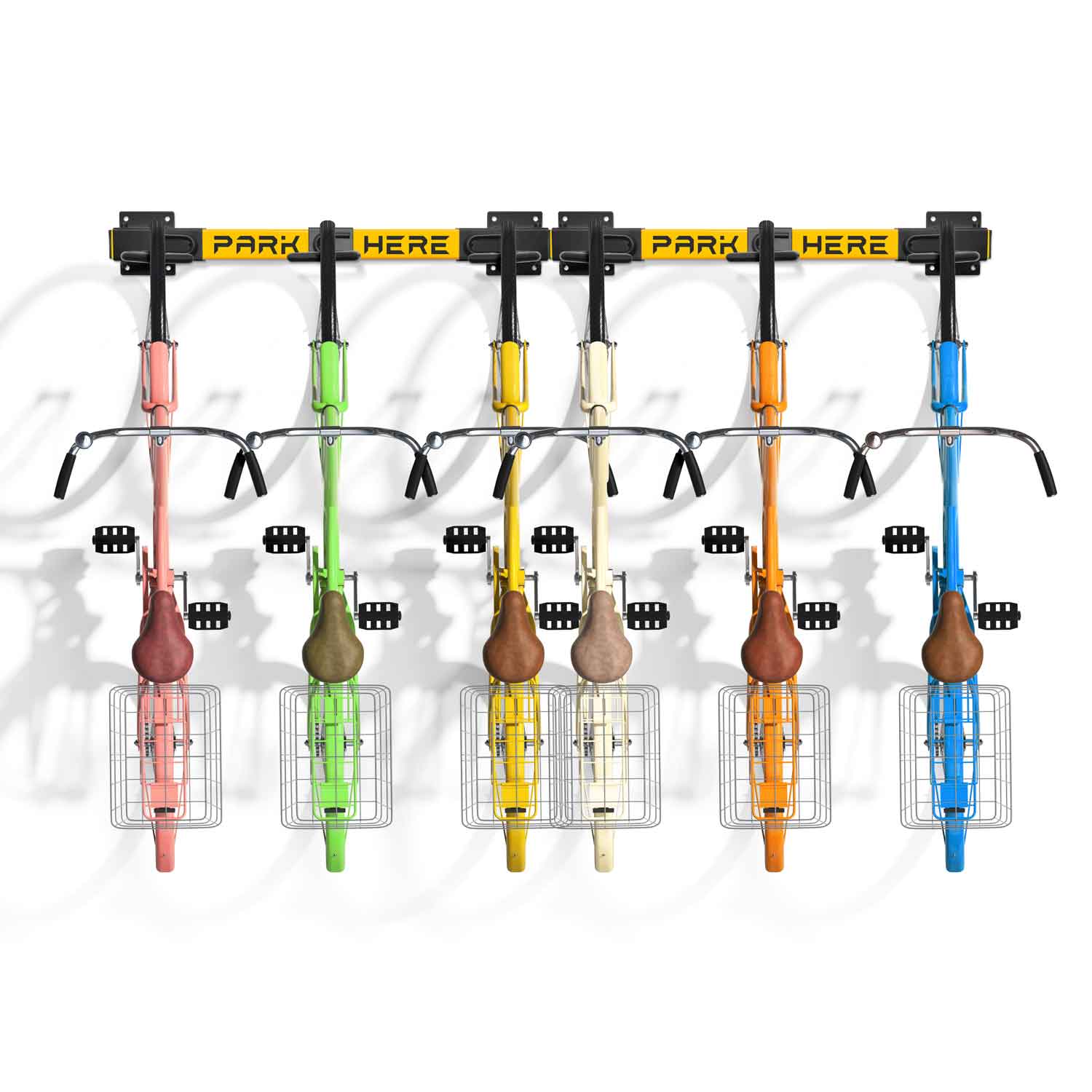 Bringer - Rastrelliera fermabici da muro 6 posti portabici verticale in acciaio zincato con ganci rivestiti in PVC. Bike Rack modulare regolabile compatibile con tutti i modelli di bicicletta.