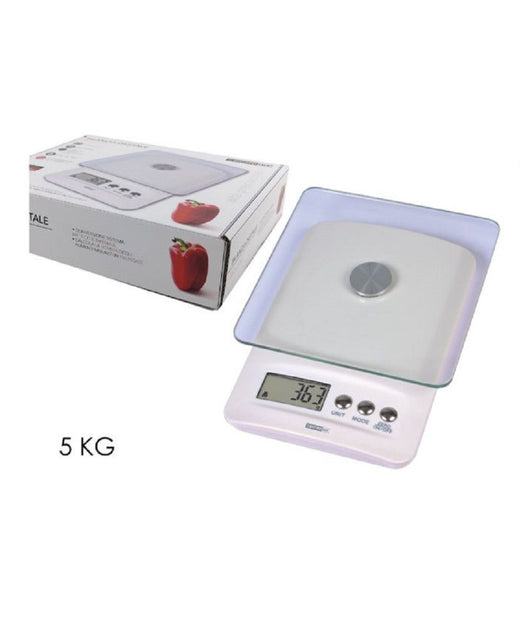 Bilancia Da Cucina Digitale Portata 5kg Bianco Piano In Vetro Display Lcd 580017         