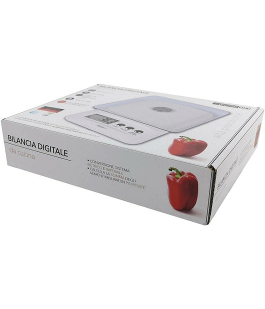 Bilancia Da Cucina Digitale Portata 5kg Bianco Piano In Vetro Display Lcd 580017         