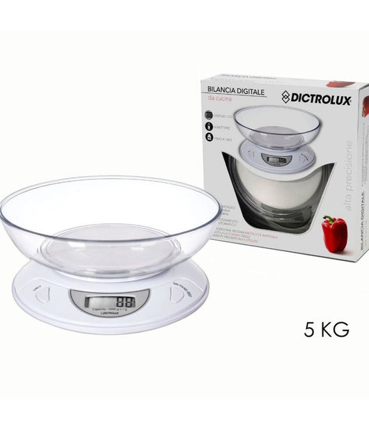 Bilancia Digitale Da Cucina A Batteria Pesa Fino A 5kg Display Lcd Bianco 541907         