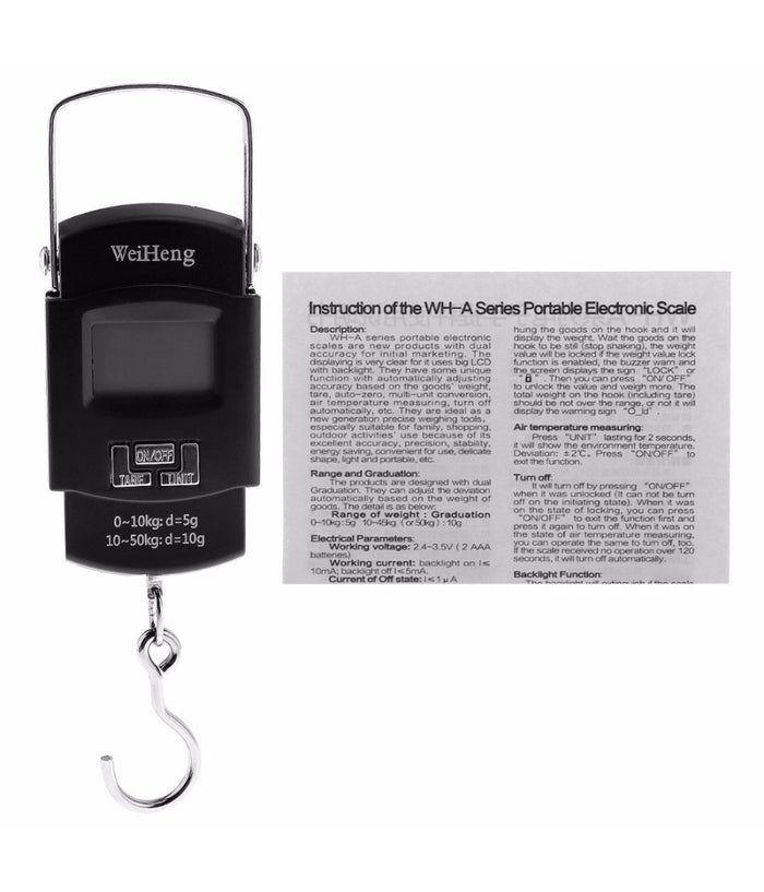 Bilancia Portatile Elettronica Per Pesca Caccia Pesa Bagagli 50 Kg Wh-a08         