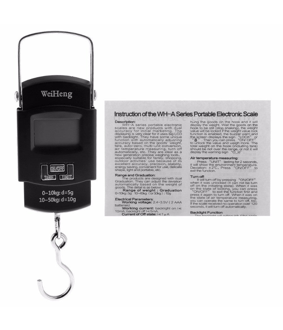 Bilancia Portatile Elettronica Per Pesca Caccia Pesa Bagagli 50 Kg Wh-a08         