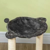 Tiragraffi per Gatti con Amaca in Peluche, Base in Legno con Gioco e Pali in Sisal, 53.55x53.5x66cm, Grigio