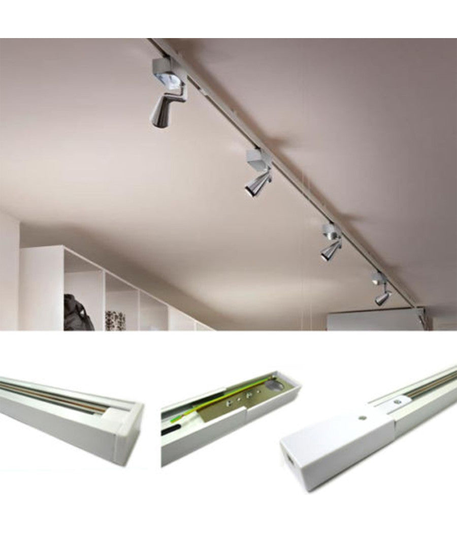 Binario Led Monofasico Bianco Per Faretti Guida Track Fari A Led Cob 220v Metro     -100 Cm   -