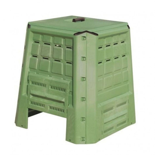 Bio composter da 380lt in plastica verde, produzione domestica di fertilizzante naturale per orto, giardino e vasi.