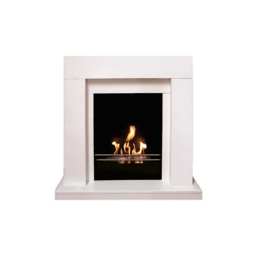 Biocamino da pavimento Camogli Bianco 2 kW – struttura in legno, vetro frontale protettivo, certificato EN 16647 – Tecno Air System