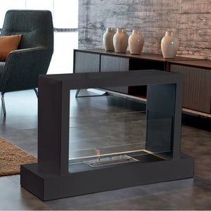 Biocamino da pavimento Roma Nero 2,5 kW – vetro frontale, dimensioni 100×62,5×30 cm, effetto scenico – Tecno Air System