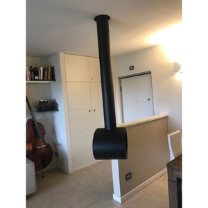 Biocamino da soffitto Cervinia Nero 2 kW – installazione a soffitto, bruciatore 1,5 L, struttura acciaio – Tecno Air System