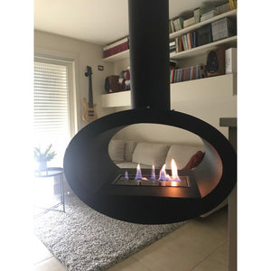 Biocamino da soffitto Cervinia Nero 2 kW – installazione a soffitto, bruciatore 1,5 L, struttura acciaio – Tecno Air System