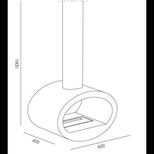 Biocamino da soffitto Cervinia Nero 2 kW – installazione a soffitto, bruciatore 1,5 L, struttura acciaio – Tecno Air System