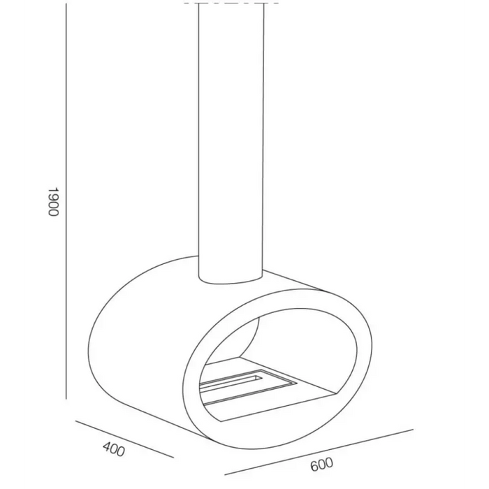 Biocamino da soffitto Cervinia Nero 2 kW – installazione a soffitto, bruciatore 1,5 L, struttura acciaio – Tecno Air System